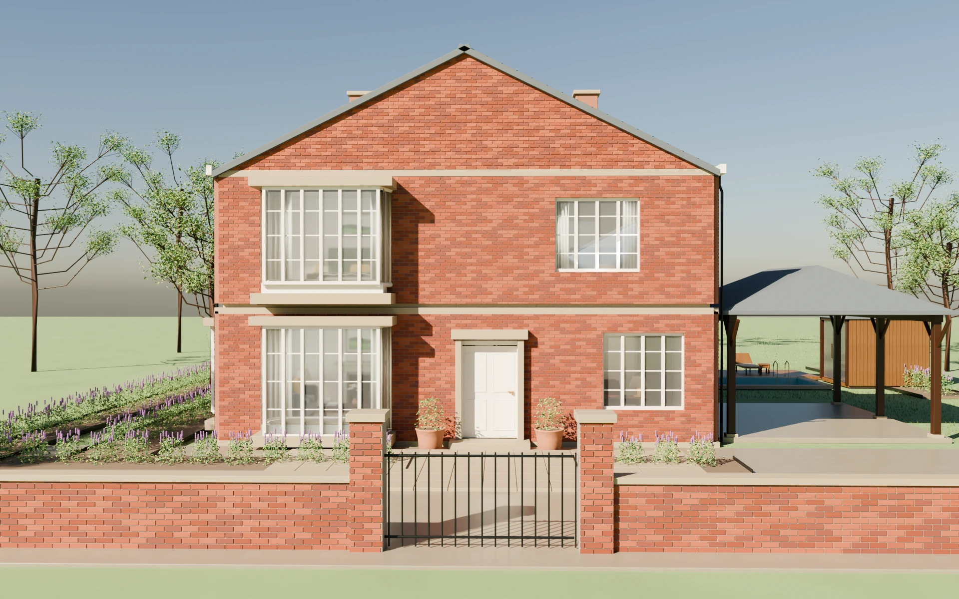 ASHCROFT red-brick exterior, rendered in Blender