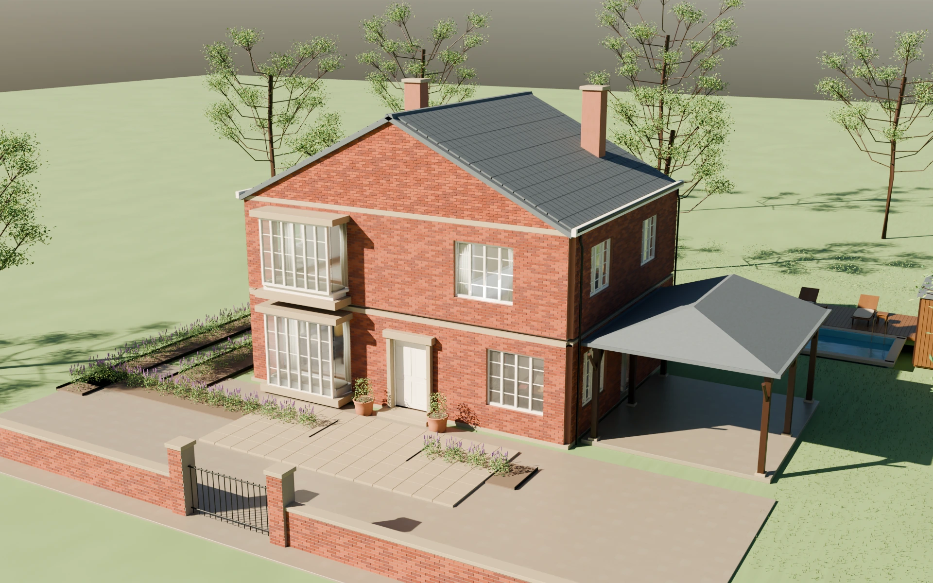 Blender render of ASHCROFT British Red-Brick House