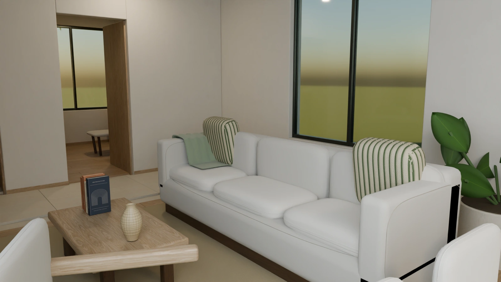 The lounge, up close, rendered from the LUMA Blender scene